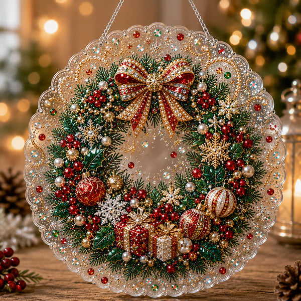 Christmas Pearl Diamond Art Hanging Ornament Kit | Luxury Flocked Canvas with Scratch-Resistant Non-Fading Pearl Beads DIY Handmade Holiday Hanging Decor 🎅💎