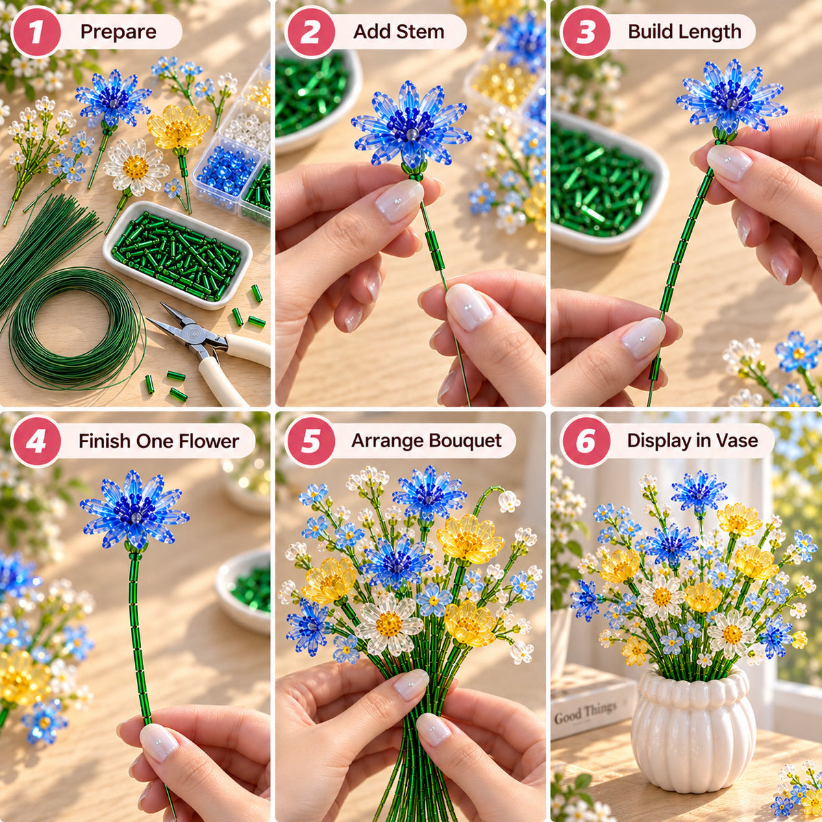 ⏳ Last Day 49% OFF –🌼✨DIY Beaded Wildflower Bouquet Kit – Handmade Crystal Flower Craft Set🌸✨