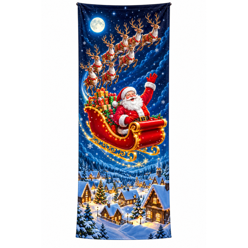 Christmas Door Cover - Stretch Fit Santa & Reindeer Door Decoration with 4-Side Elastic Edges🎅
