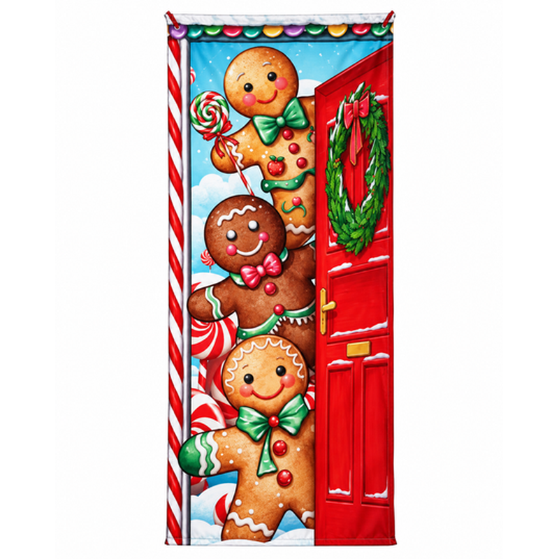 Christmas Door Cover - Stretch Fit Santa & Reindeer Door Decoration with 4-Side Elastic Edges🎅