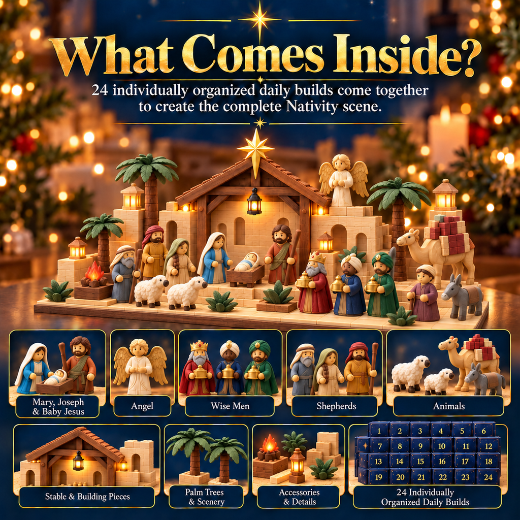 ✝️Nativity Advent Calendar – 24-Day Buildable Christmas Nativity Set✨