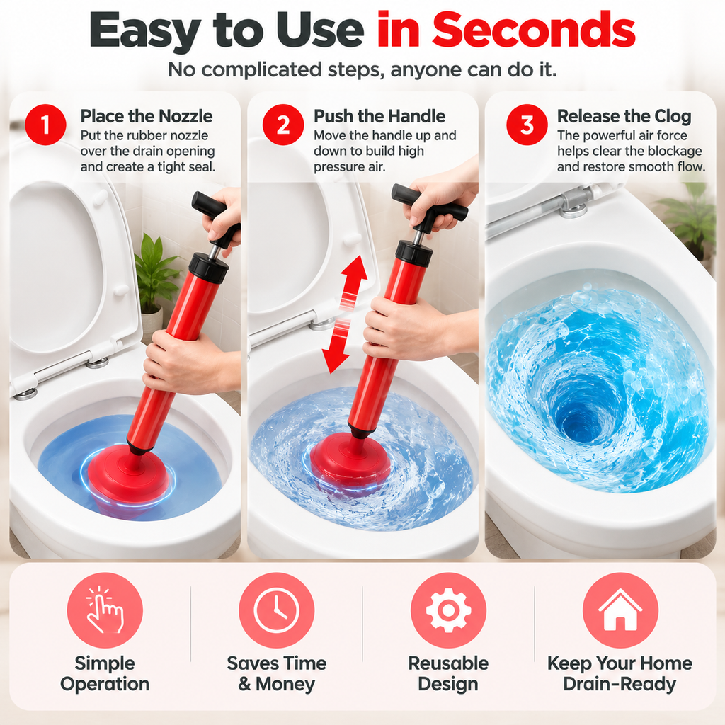 🚽High Pressure DrainCleaner - Powerful Toilet &Sink Clog Remover Tool