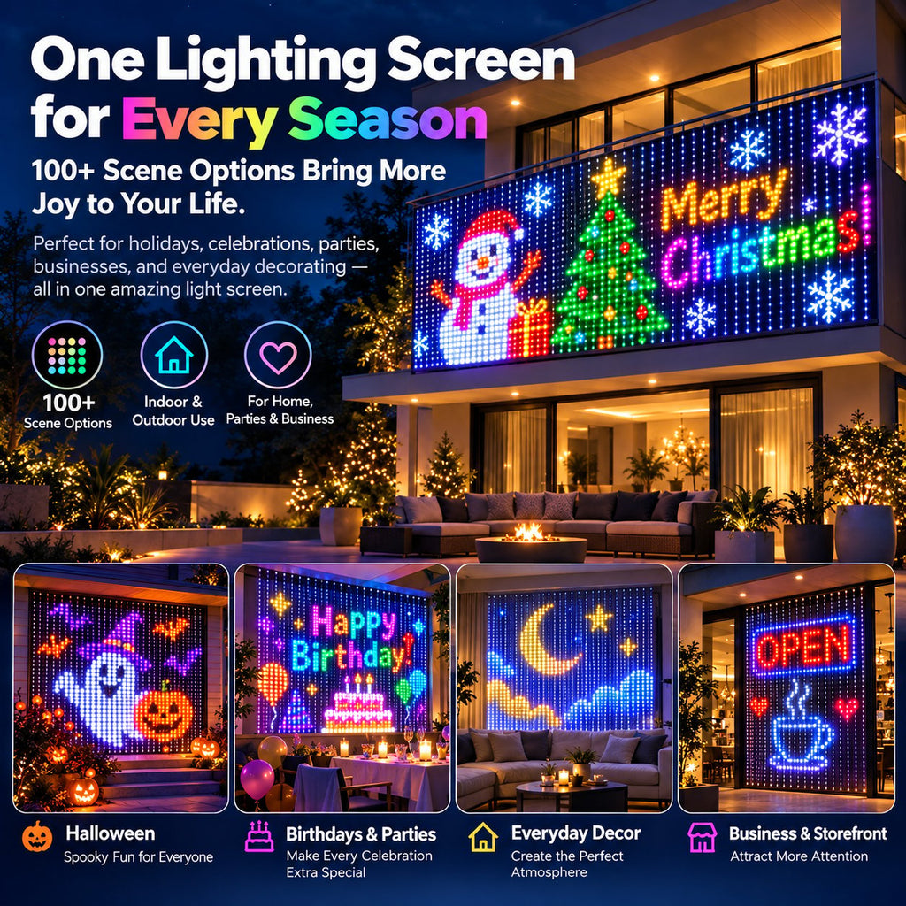 ✨ Turn Your Balcony Into A Giant LED Light Show! 🎄 Smart 300-LED Animated Mesh Screen 🎆📱