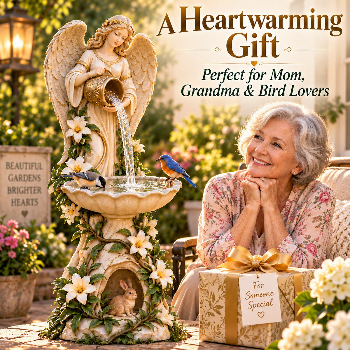 ✨Last Day 52% OFF✨☀️ Solar Angel Starlight Bird Waterer🪽 – Lighted Garden Birdbath & Outdoor Decor