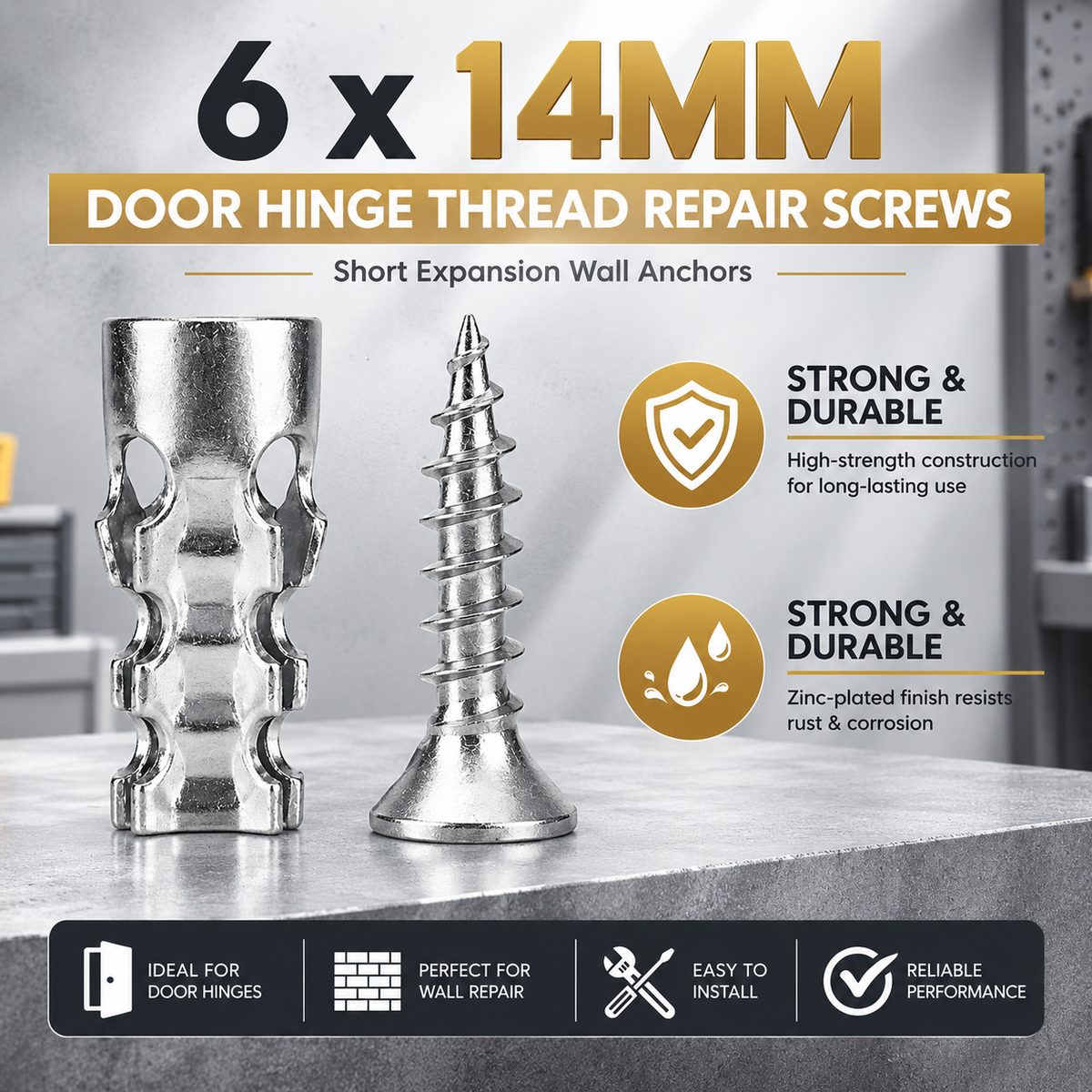 High Strength Hinge Repair Screws | 6×14mm Door Hinge Thread Repair Screws Kit
