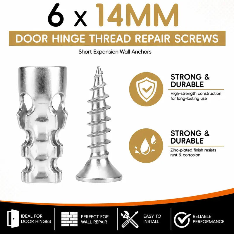 🔩 6×14mm Short Expansion Screw Set for Cabinet Hinge Repair & Stripped Thread Restoration