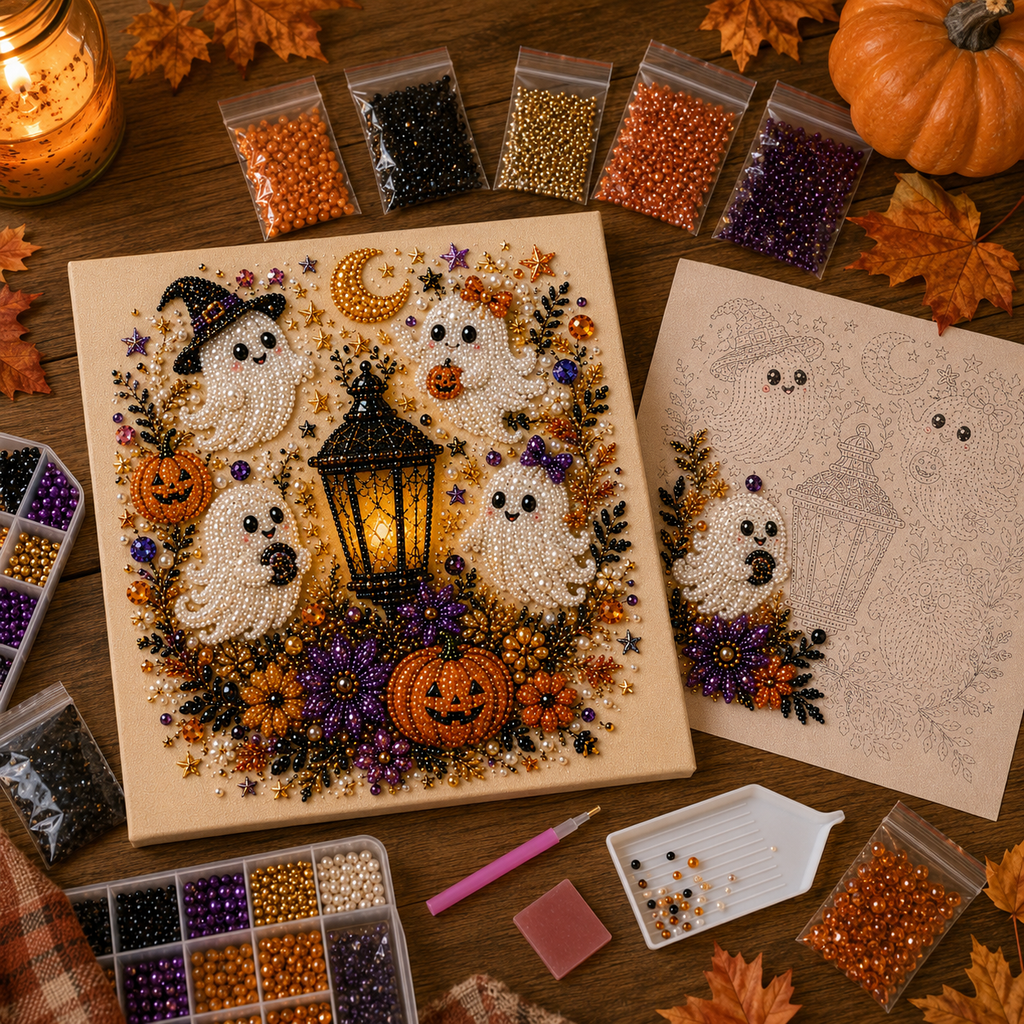 Halloween Pearl Art DIY Kit – Turn Tiny Pearls into Spooky-Cute Magic