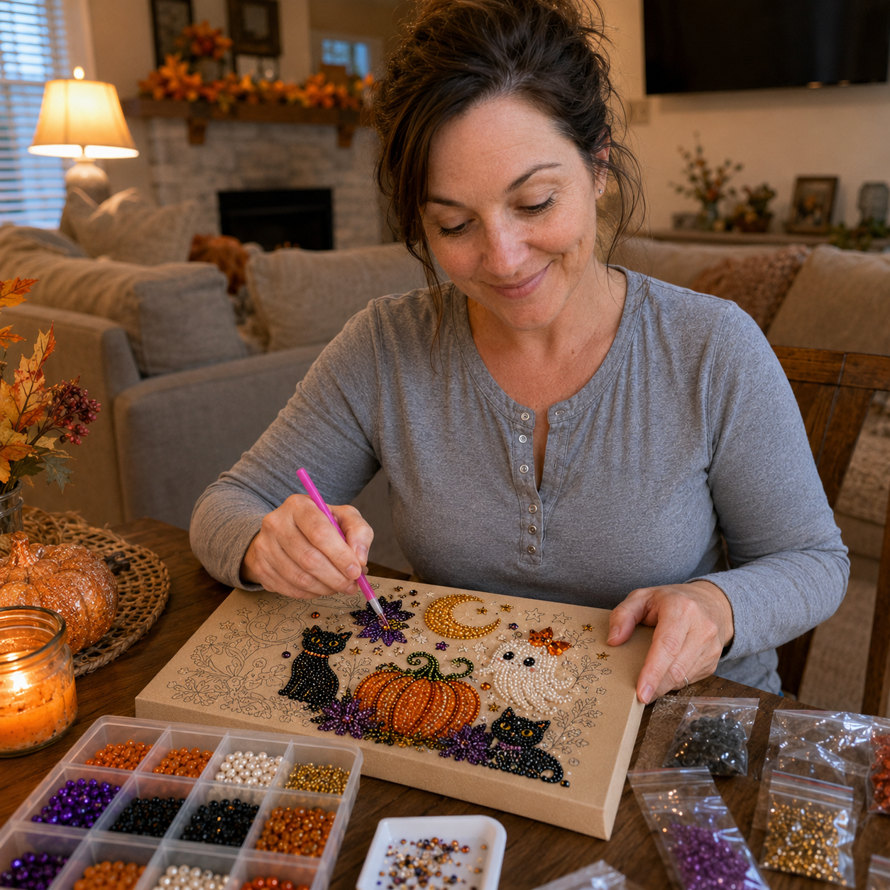 Halloween Pearl Art DIY Kit – Turn Tiny Pearls into Spooky-Cute Magic