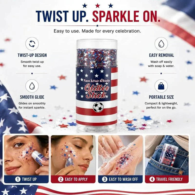🦅4th of July Glitter Stick✨Red, White & Blue Body & Hair Sparkle.