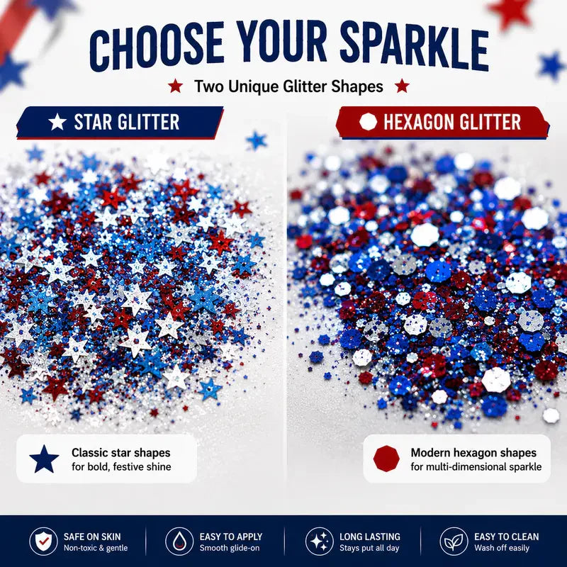 🦅4th of July Glitter Stick✨Red, White & Blue Body & Hair Sparkle.