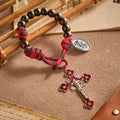 Solacebeads Gunmetal Bead Car Rosary & Red Enamel Crucifix: Rooted In St. Michael Protection