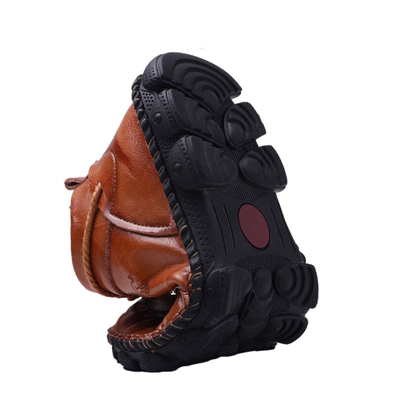 Mens Hand Stitching Non-Slip Soft Sole Genuine Leather Ankle Chukka Boots