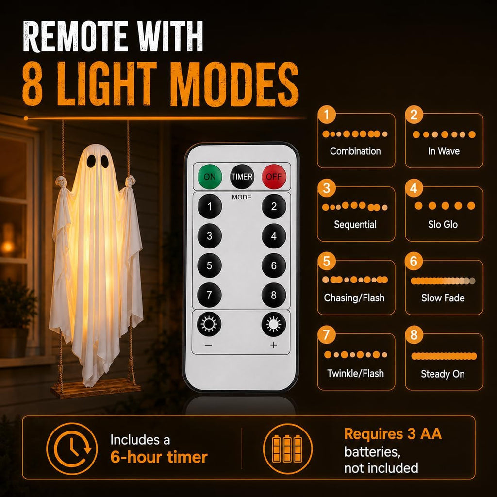 👻 Spooky Swinging Ghost! 5FT Animated Hanging Ghost with LED Lights & Remote 🎃