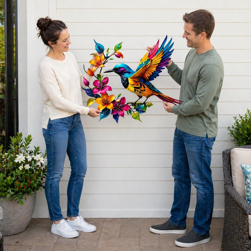 Hummingbird Bloom Metal Wall Art