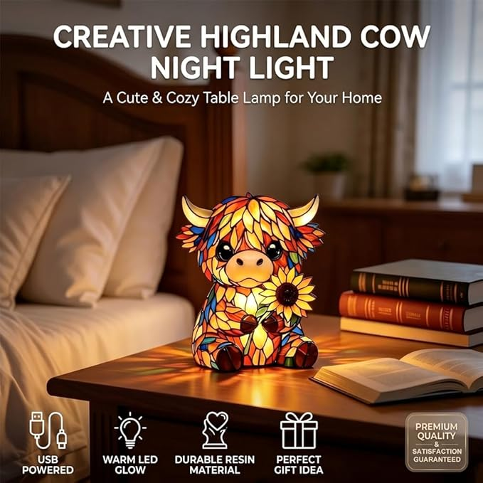✨ Creative Highland Cow LED Night Light,  Cute Decorative Lamp for Kids' Room & Living Area, Table Bedside Lamp, USB Powered Lamp