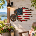 Vintage American Flag Motorcycle Metal Wall Art
