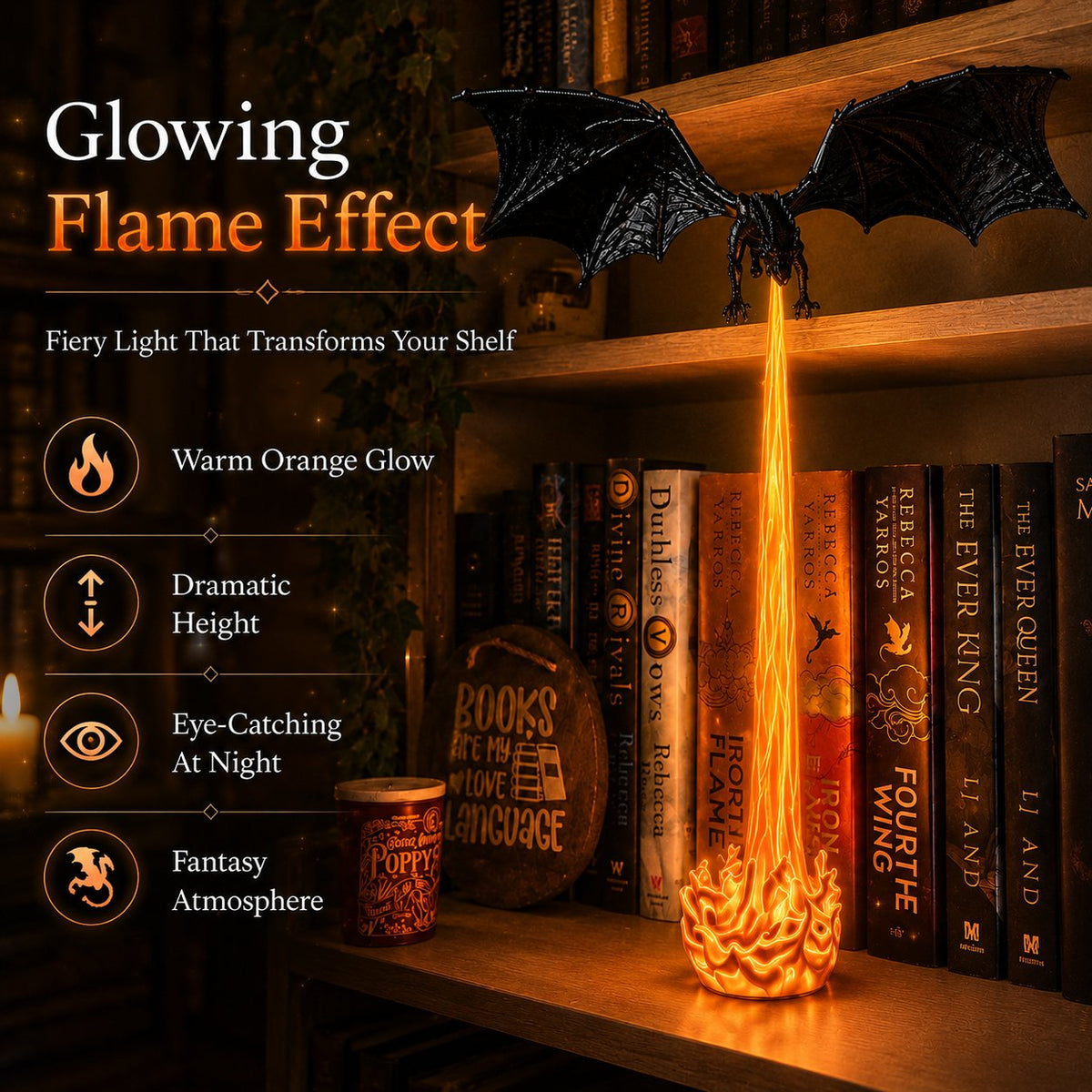 🔥Last Day 49% OFF - 🐉Light-Up Dragon Fire Bookshelf Lamp
