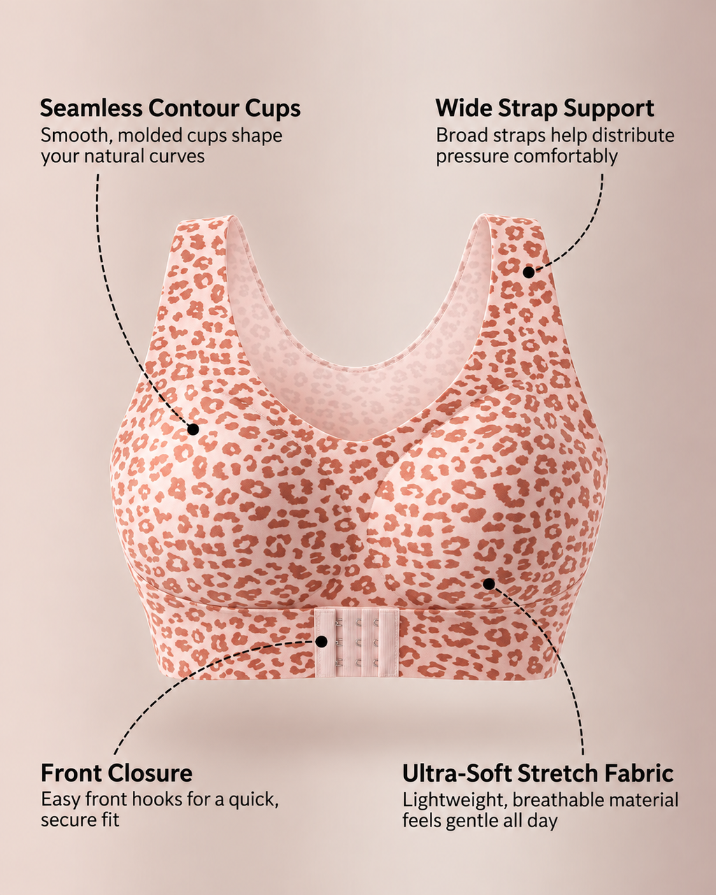 Cross Back Front Closure Wireless Posture Support Bra