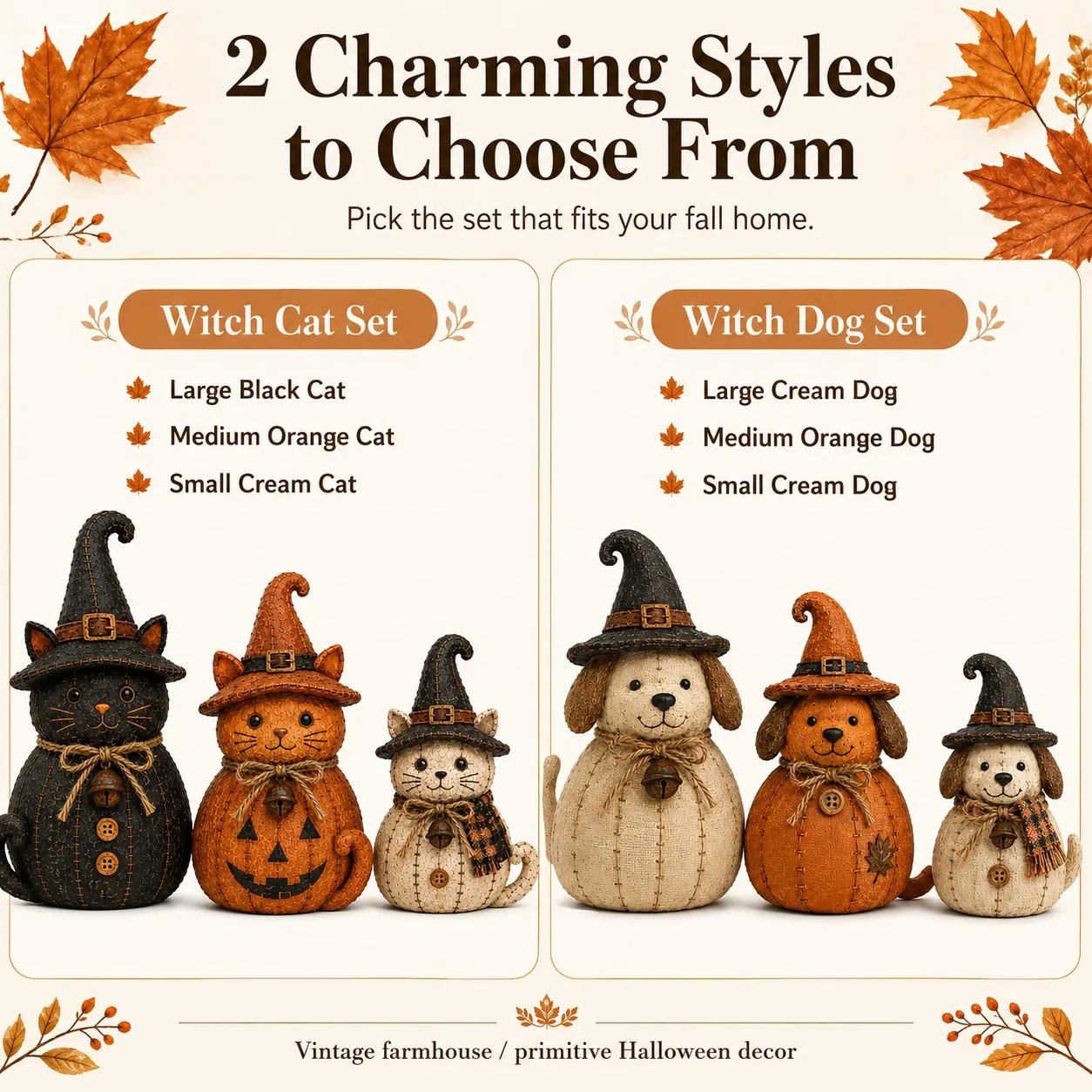 🔥🎁Vintage Witch Cat & Dog Decor Set
