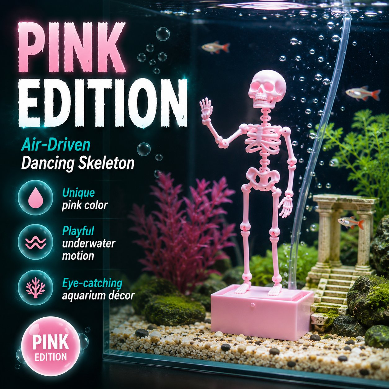 🫧 Air-Driven Dancing Skeleton Aquarium Ornament 🐠