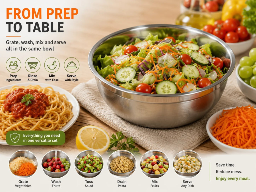 🔥Hot Sale 50% OFF 🎁3-in-1 Stainless Steel Kitchen Prep Set – Grater, Colander & Mixing Bowl