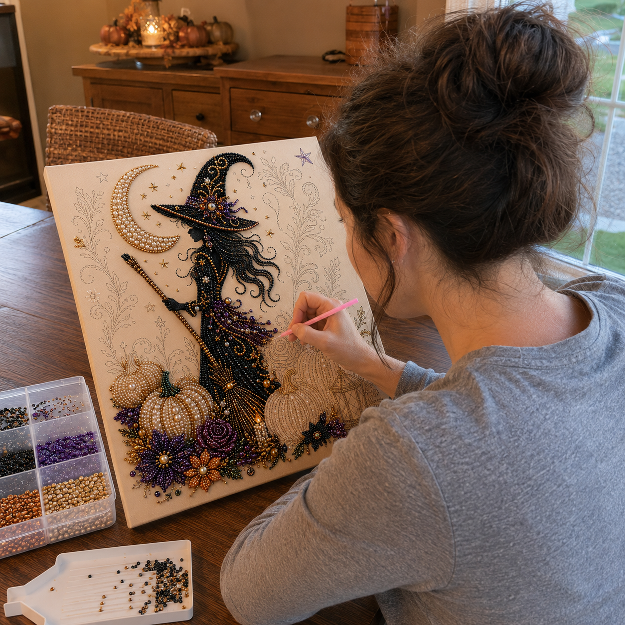 Halloween Pearl Art DIY Kit – Turn Tiny Pearls into Spooky-Cute Magic