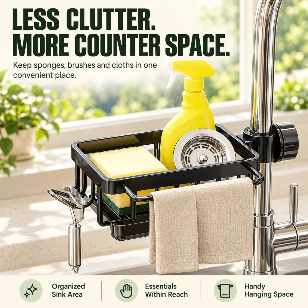 🧽 Faucet-Mounted Sink Caddy with Removable Drip Tray