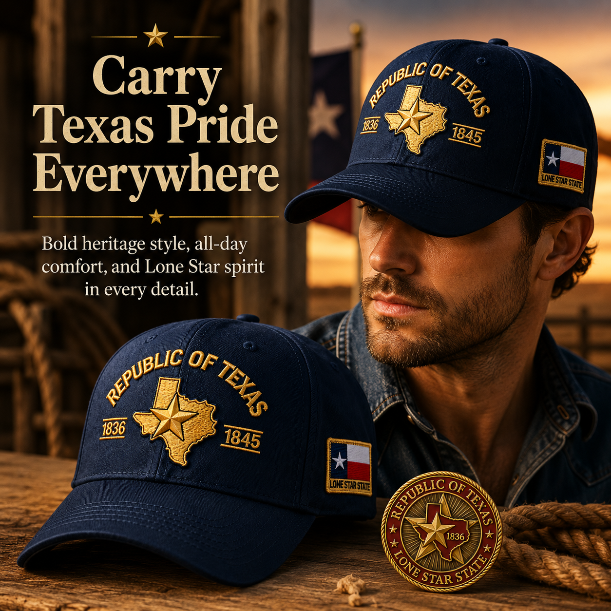 Republic of Texas Embroidered Cap