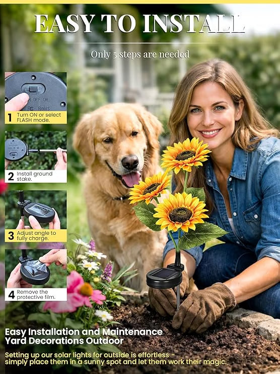 LuminaBloom™ 3-in-1 Solar Sunflower Garden Stake Lights