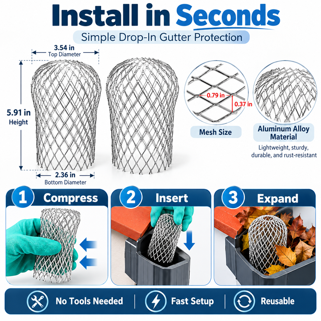 2-Pack Aluminum Gutter Downspout Guards – Adjustable Leaf & Debris Strainer for Rain Gutters