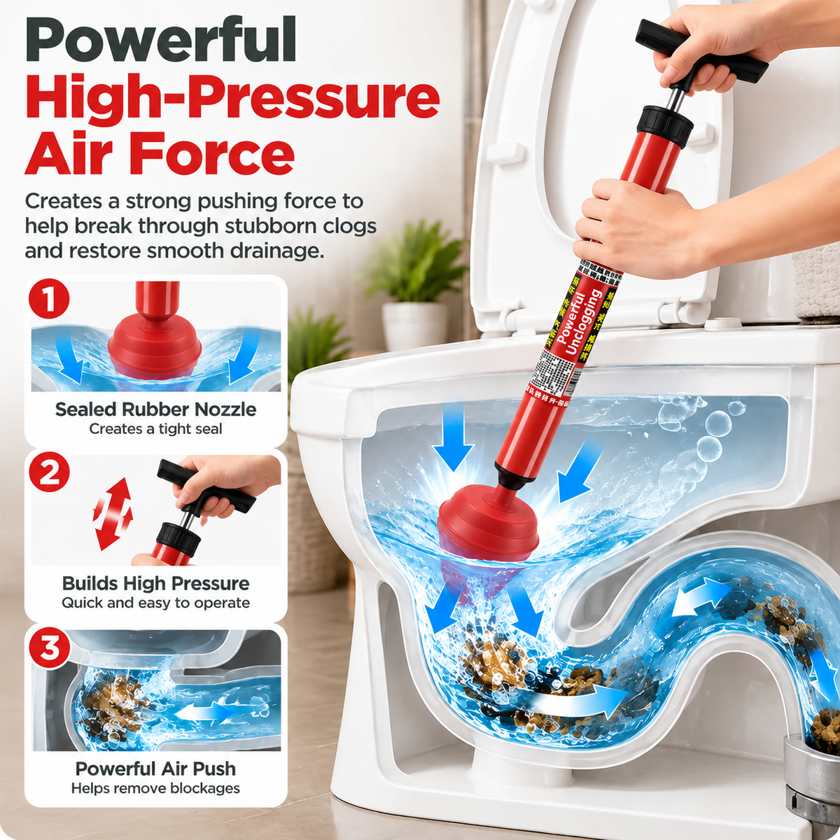 🚽High Pressure DrainCleaner - Powerful Toilet &Sink Clog Remover Tool