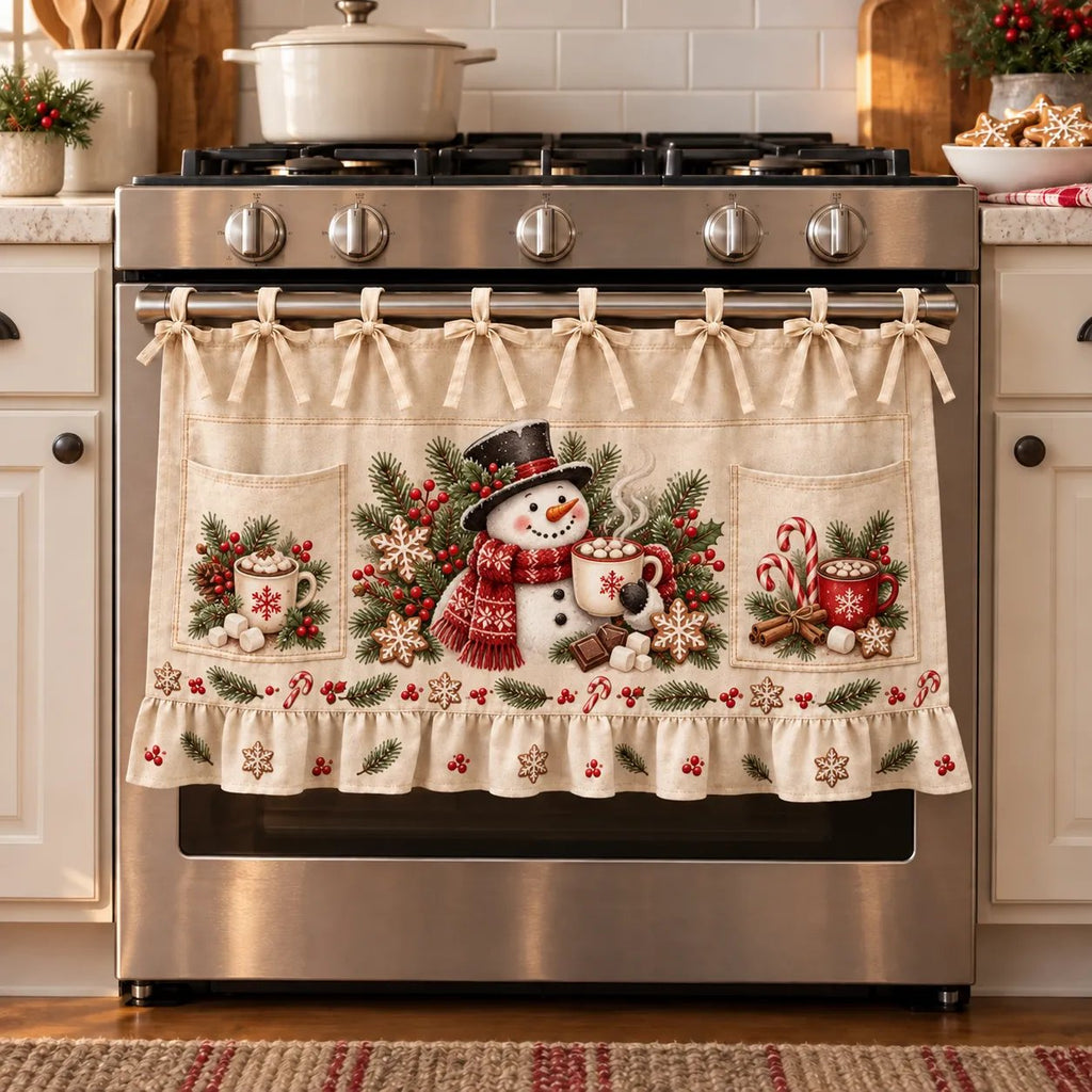 🎄 Christmas Kitchen Tie-On Skirt | Festive Holiday Designs with Pockets & Ruffled Trim ✨