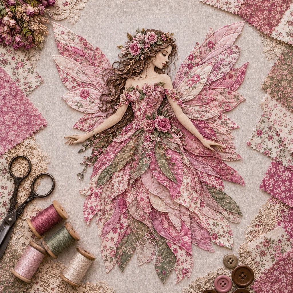 Premium Fairy Patchwork DIY Kit | High-Quality Layered Fabric with Floral Wings DIY Handmade Fantasy Wall Decor ✨