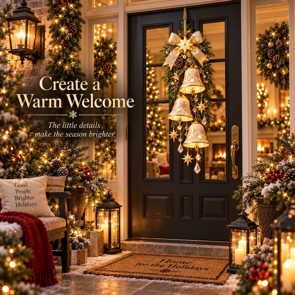 ✨✨ Golden Bell Blessing CascadeTM – Lighted Christmas Door Decor