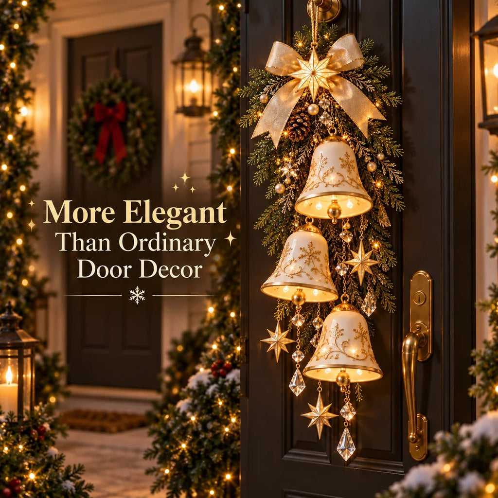 ✨✨ Golden Bell Blessing CascadeTM – Lighted Christmas Door Decor