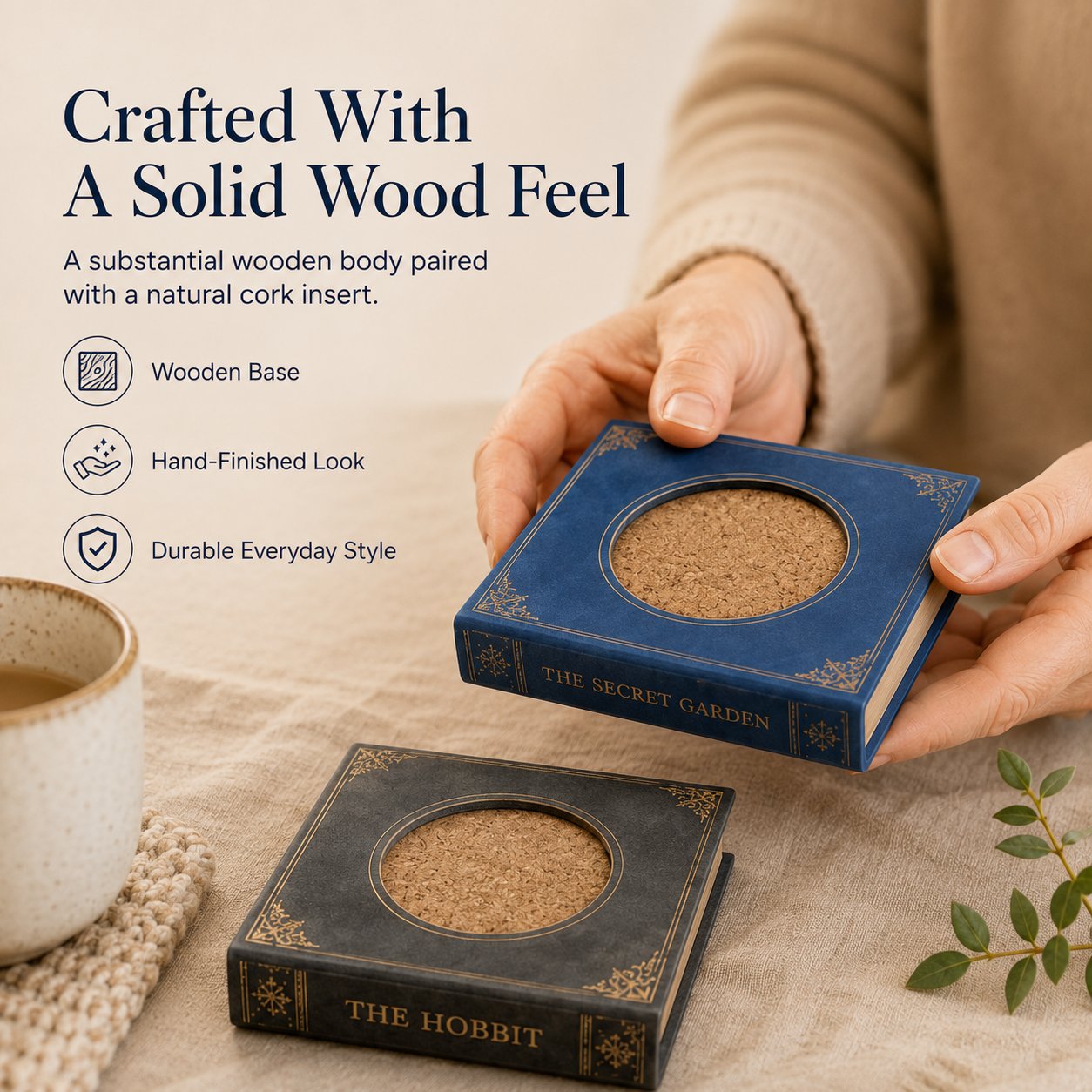 Handmade Mini Book Wooden Coaster Design📚-Buy Two Get Free Shipping📦