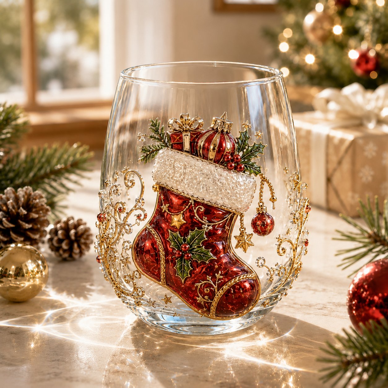 3D Christmas Glass Art Cup