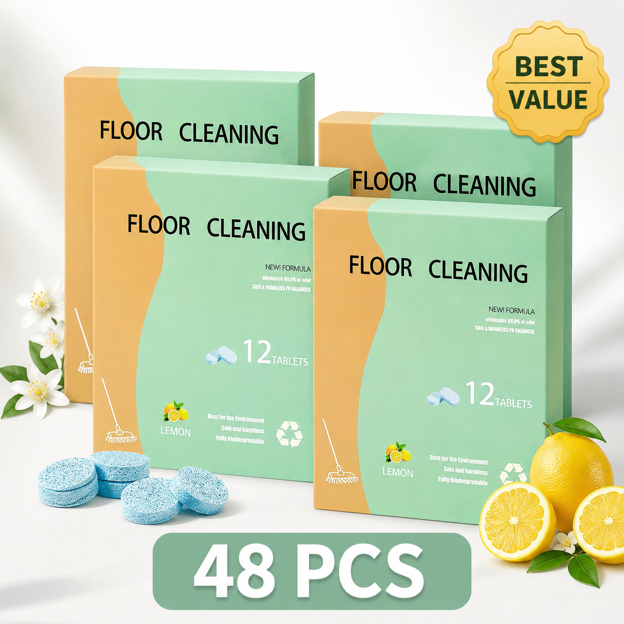 Fast-Drying Lemon Floor Cleaning Tablets