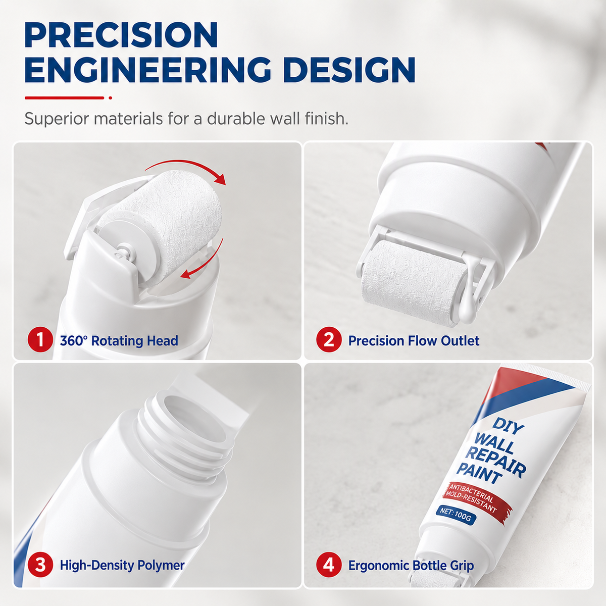 🔥Last Day 50% OFF - Waterproof Wall Repair Paste with Integrated Small Roller Brush