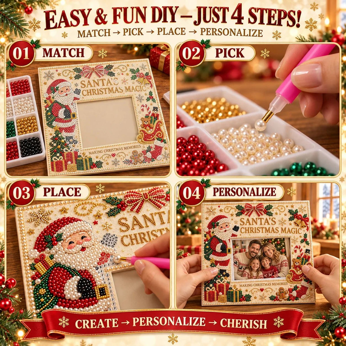 🎄❤️ DIY Christmas Pearl Art Photo Frame – Create Memories Together(📦Buy 2 Free Shipping)