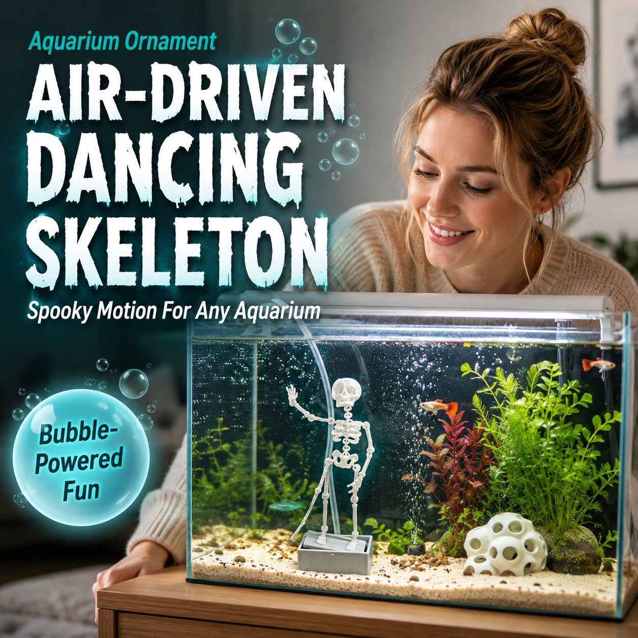 🫧 Air-Driven Dancing Skeleton Aquarium Ornament 🐠