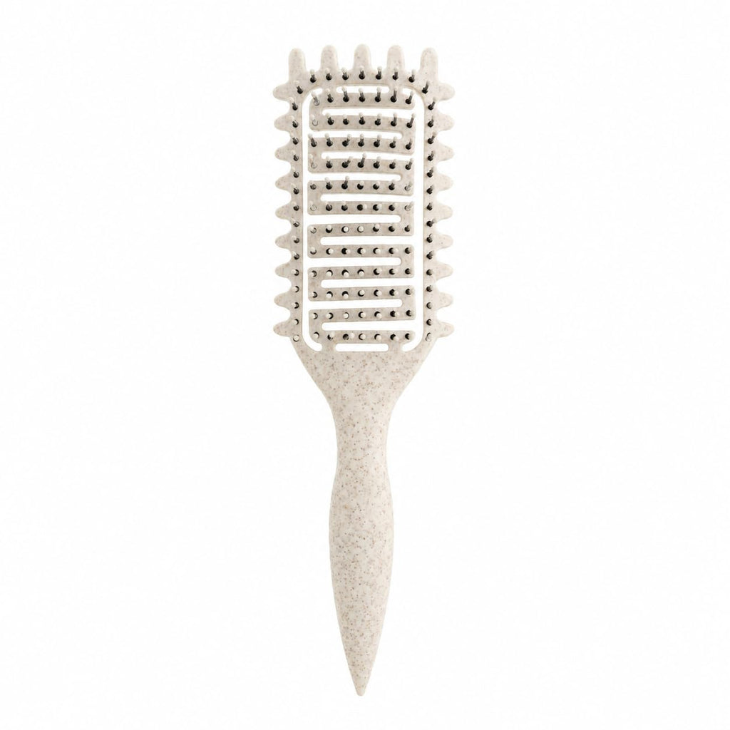 Curl Defining Brush for Curly Hair, Vented Detangling Hair Brush for Wet and Dry Styling, Curved Brush for Shaping and Smoothing Curl Clumps, Lightweight Hair Brush （Beige）