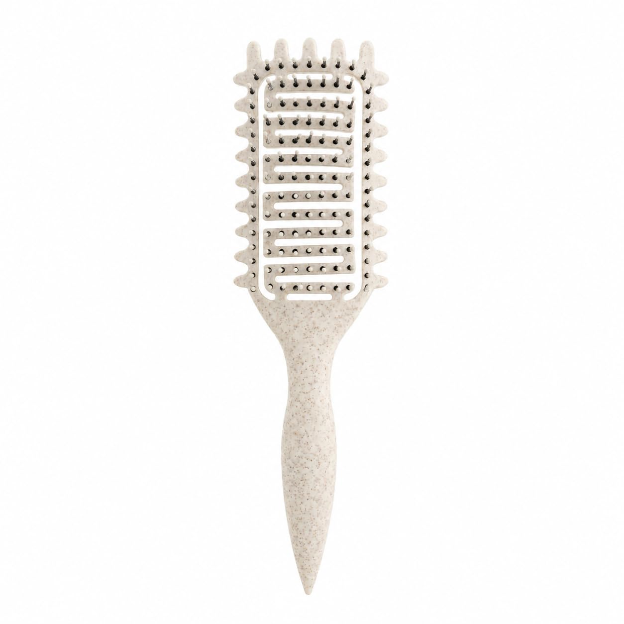 Curl Defining Brush for Curly Hair, Vented Detangling Hair Brush for Wet and Dry Styling, Curved Brush for Shaping and Smoothing Curl Clumps, Lightweight Hair Brush （Beige）
