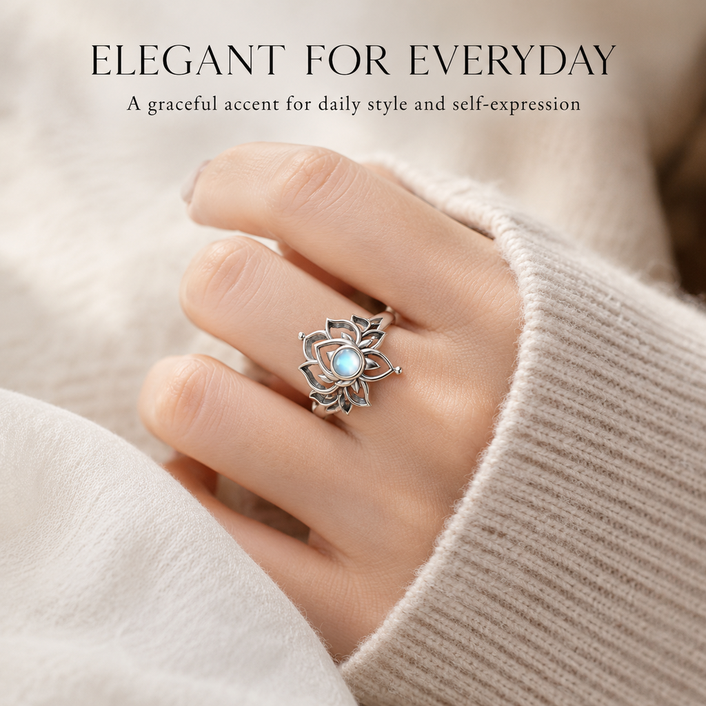 Vintage Moonstone Lotus Ring