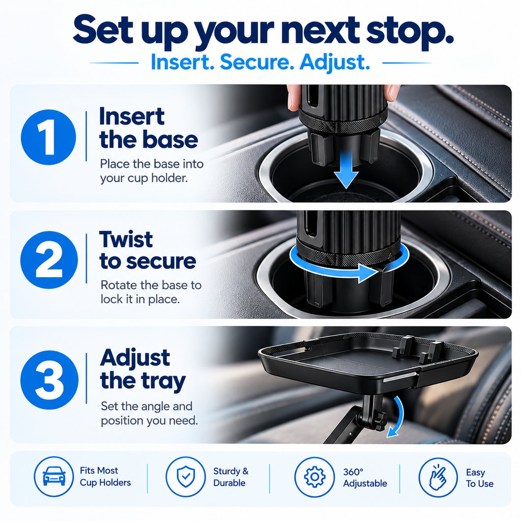 Universal 360° Swivel Car Cup Holder Tray