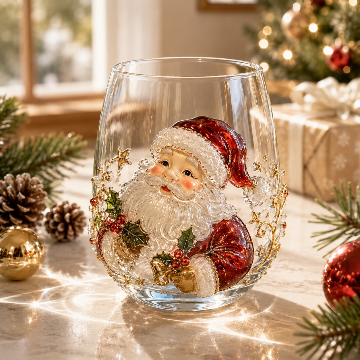 3D Christmas Glass Art Cup