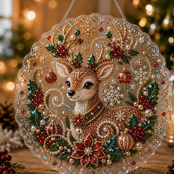 Christmas Pearl Diamond Art Hanging Ornament Kit | Luxury Flocked Canvas with Scratch-Resistant Non-Fading Pearl Beads DIY Handmade Holiday Hanging Decor 🎅💎