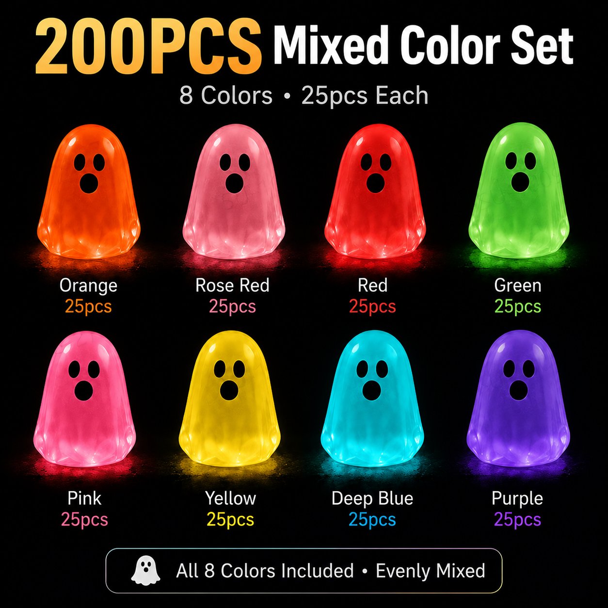 Glow-in-the-Dark Mini Ghosts – 8-Colour Halloween Mix