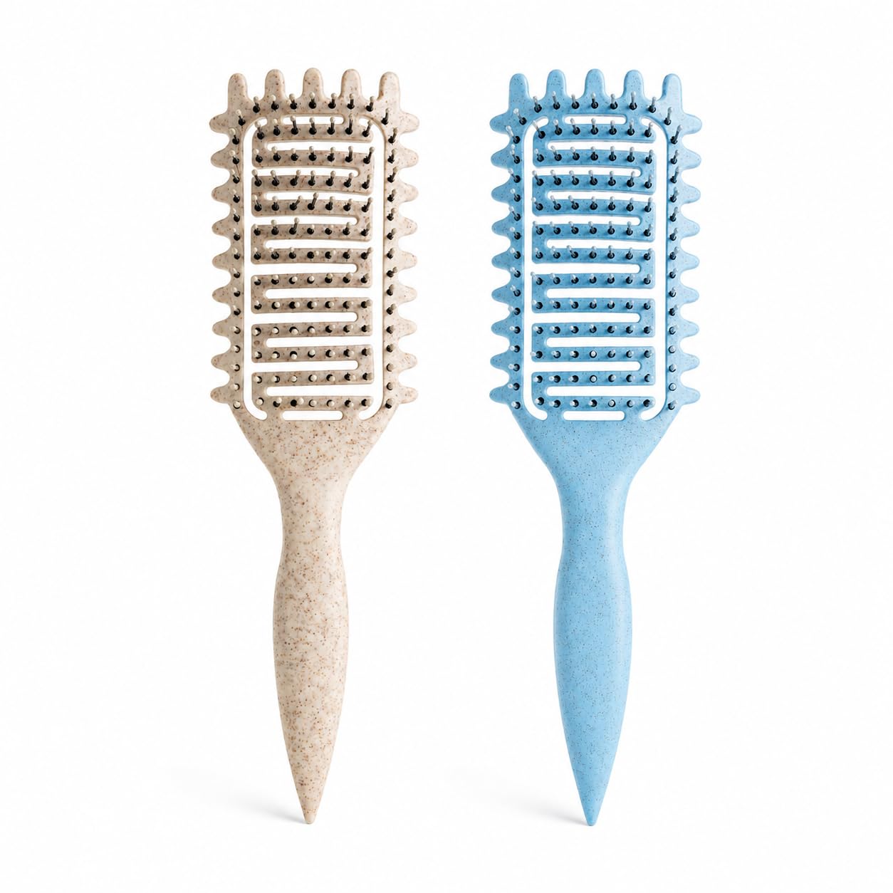 Curl Defining Brush for Curly Hair, Vented Detangling Hair Brush for Wet and Dry Styling, Curved Brush for Shaping and Smoothing Curl Clumps, Lightweight Hair Brush （Beige）