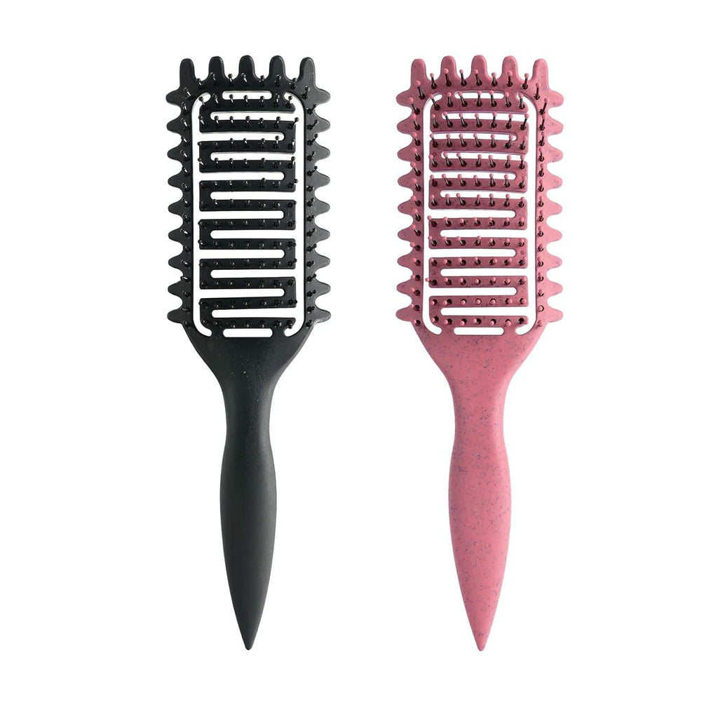 Curl Defining Brush for Curly Hair, Vented Detangling Hair Brush for Wet and Dry Styling, Curved Brush for Shaping and Smoothing Curl Clumps, Lightweight Hair Brush （Beige）